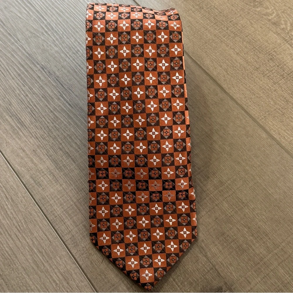 Burnt Orange Silk‎ Neck Tie Italy Classic 59.5x4” Nice Print Luxury Quality